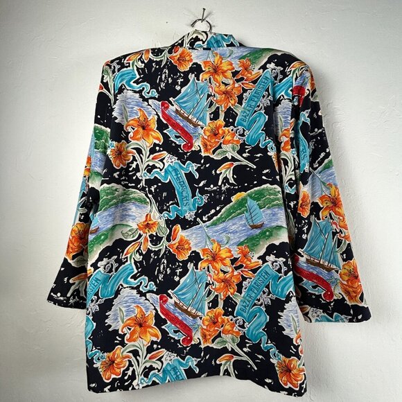 August Max Woman Floral Bazar Parisien Silk Shirt Top 16W Multicolor Long Sleeve - Picture 2 of 8